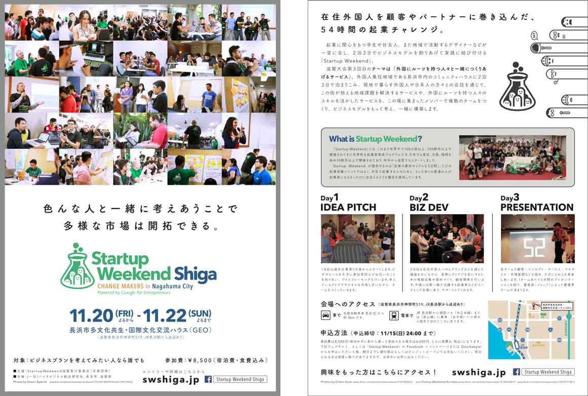 Startup Weekend Shiga Change Maker in Nagahama City フライヤー